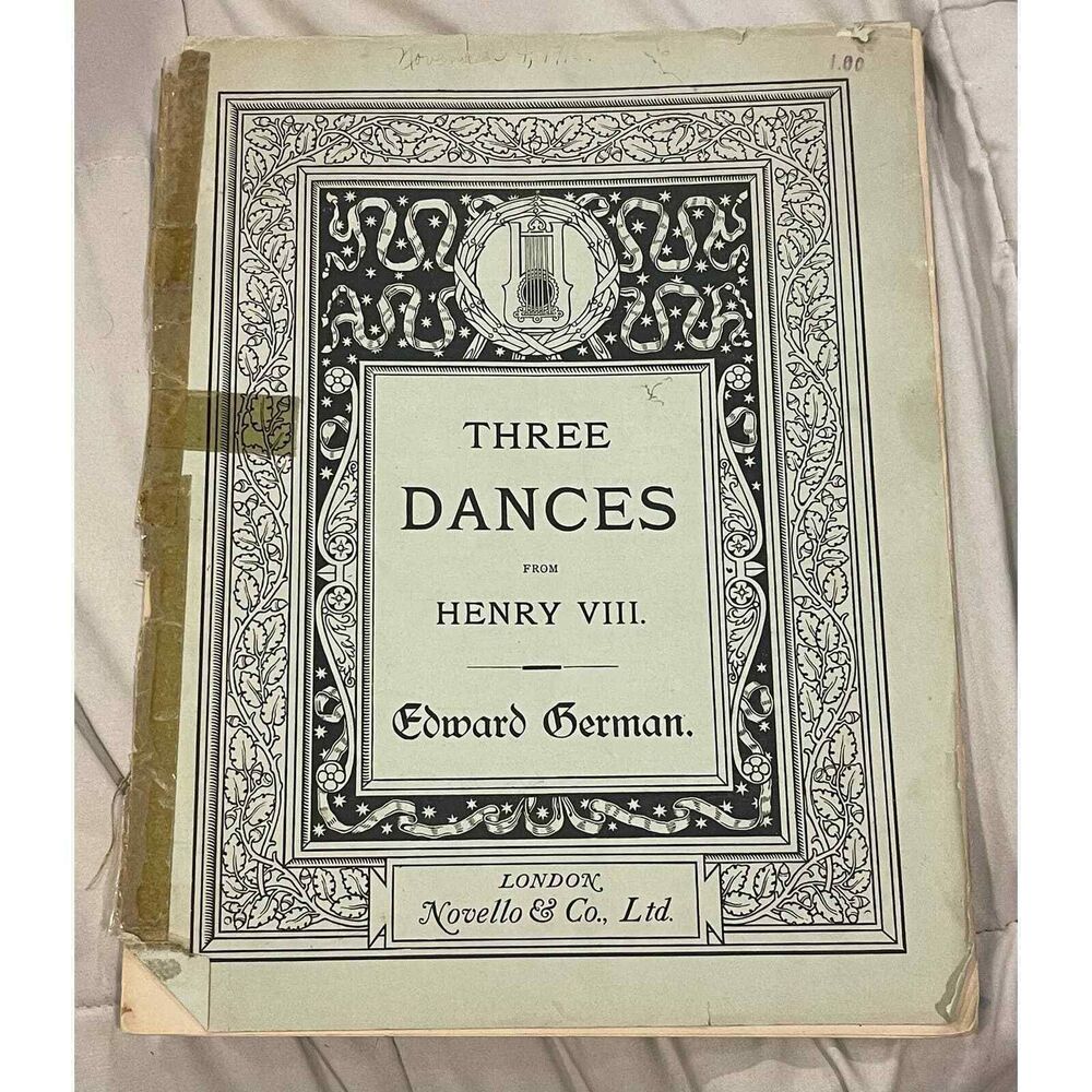 Antique sheet music book Three Dances from Henry VIII